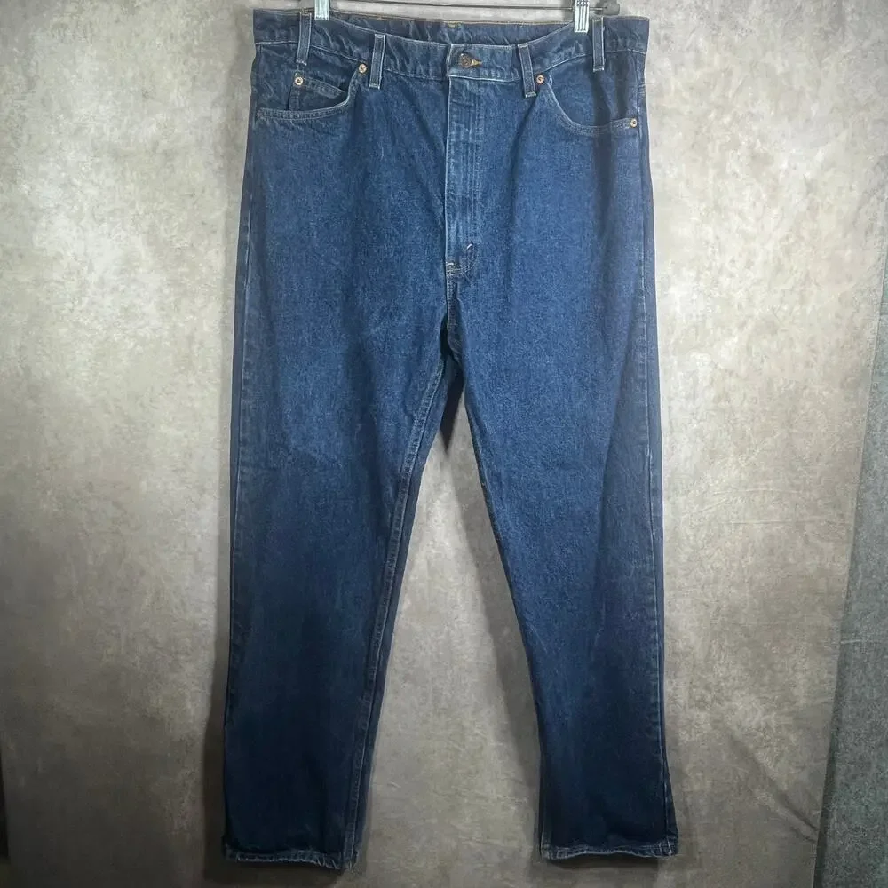 Vintage Levi's 505 Jeans Mens 42X32 Blue Medium Wash Denim Orange Tab‎ Straight